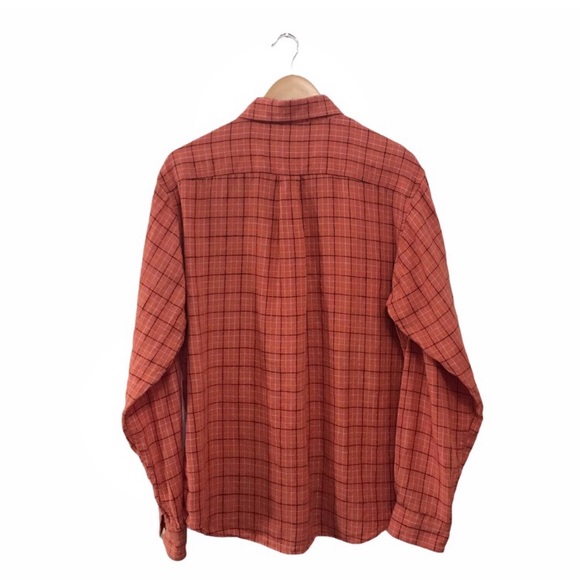 Gap Factory Orange Red Linen Plaid Long Sleeve M - Picture 2 of 5